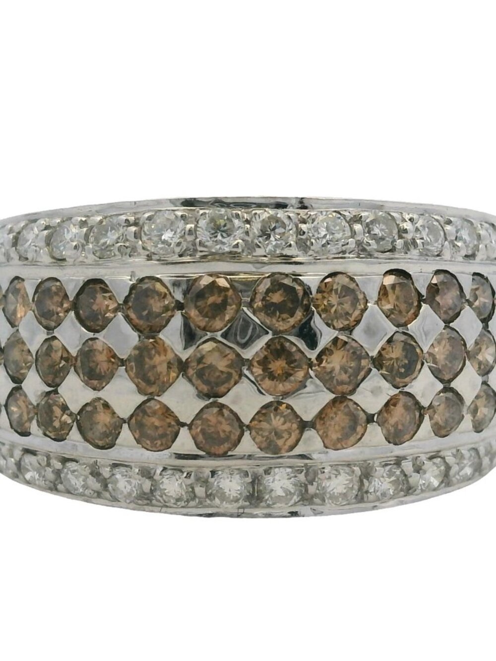 LeVian 14kt White Gold and Cognac Brown and White Diamond Cocktail Ring Size 7